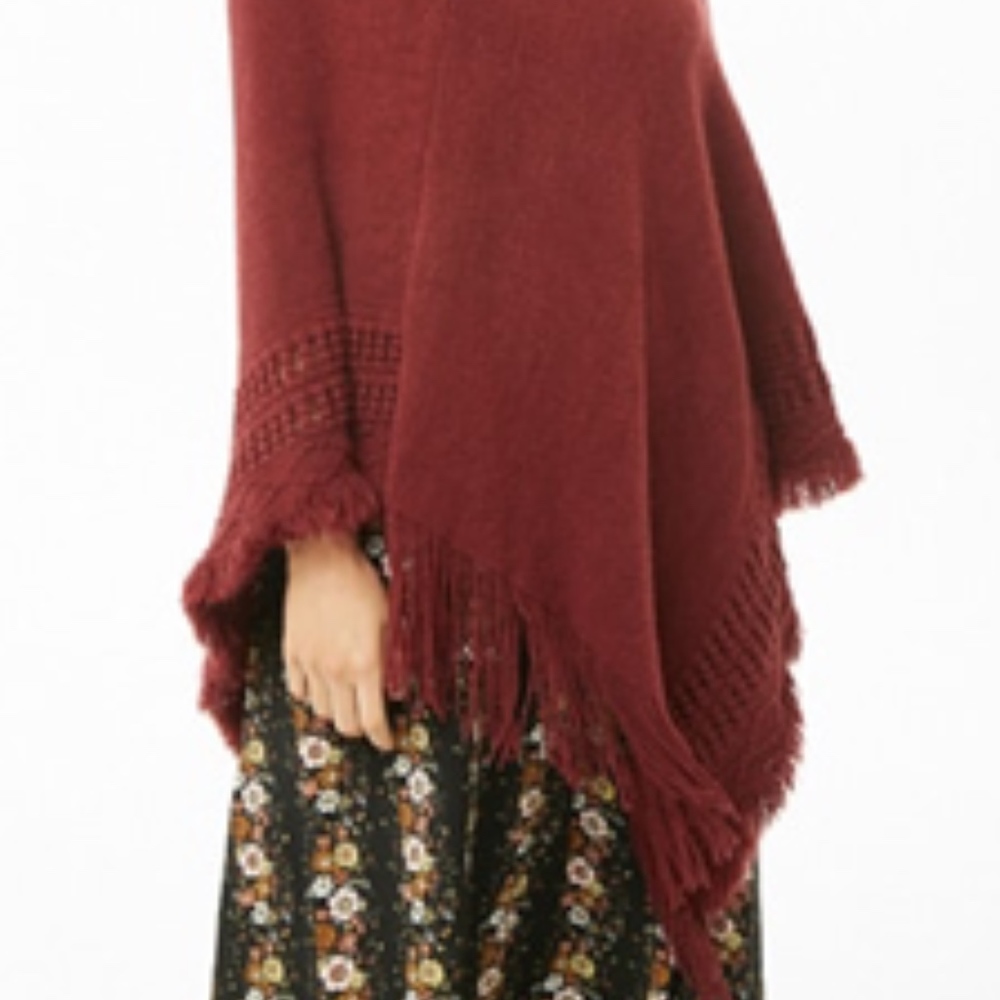 Hooded Faux Fur-Trim Poncho - Picture 3 of 5